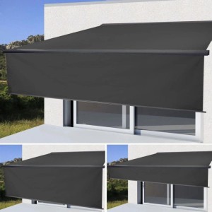 MCW Kassetten-Markise H124 Volant Ausfahrbar 4x3m Polyester Anthrazit Anthrazit