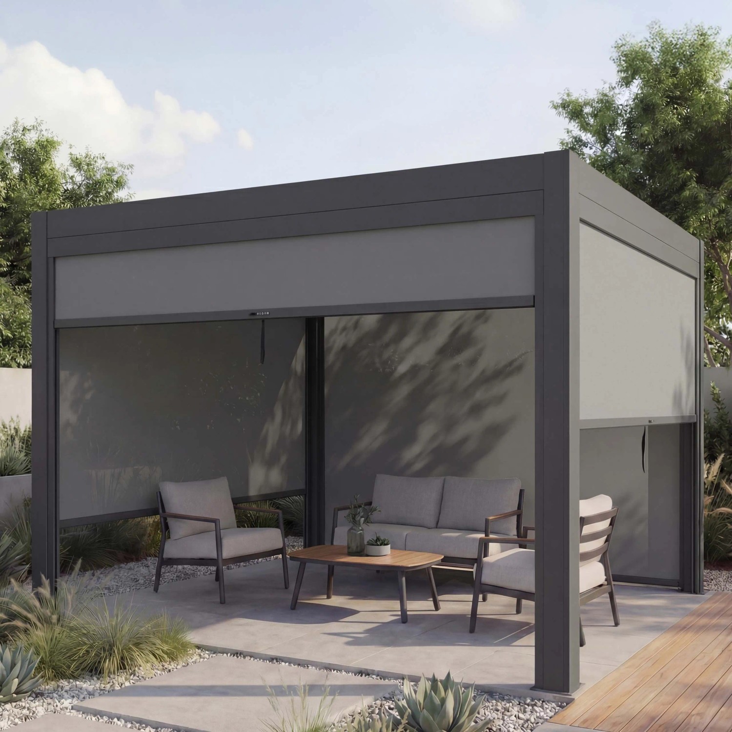MCW Pergola L46 mit Seitenwand Anthrazit 10cm-Alu-Gestell 3x3m