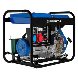 EBERTH 5000W Notstromaggregat mit Dieselmotor und 3-Phasen-Anschluss in blau/schwarz.