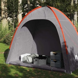 Grau-oranges vidaXL Beistellzelt für Camping, mit Stauraum für Ausrüstung.