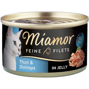 Miamor Katzen-Nassfutter Thunfisch & Shrimps, 100g Dose mit Filetstückchen in Jelly.
