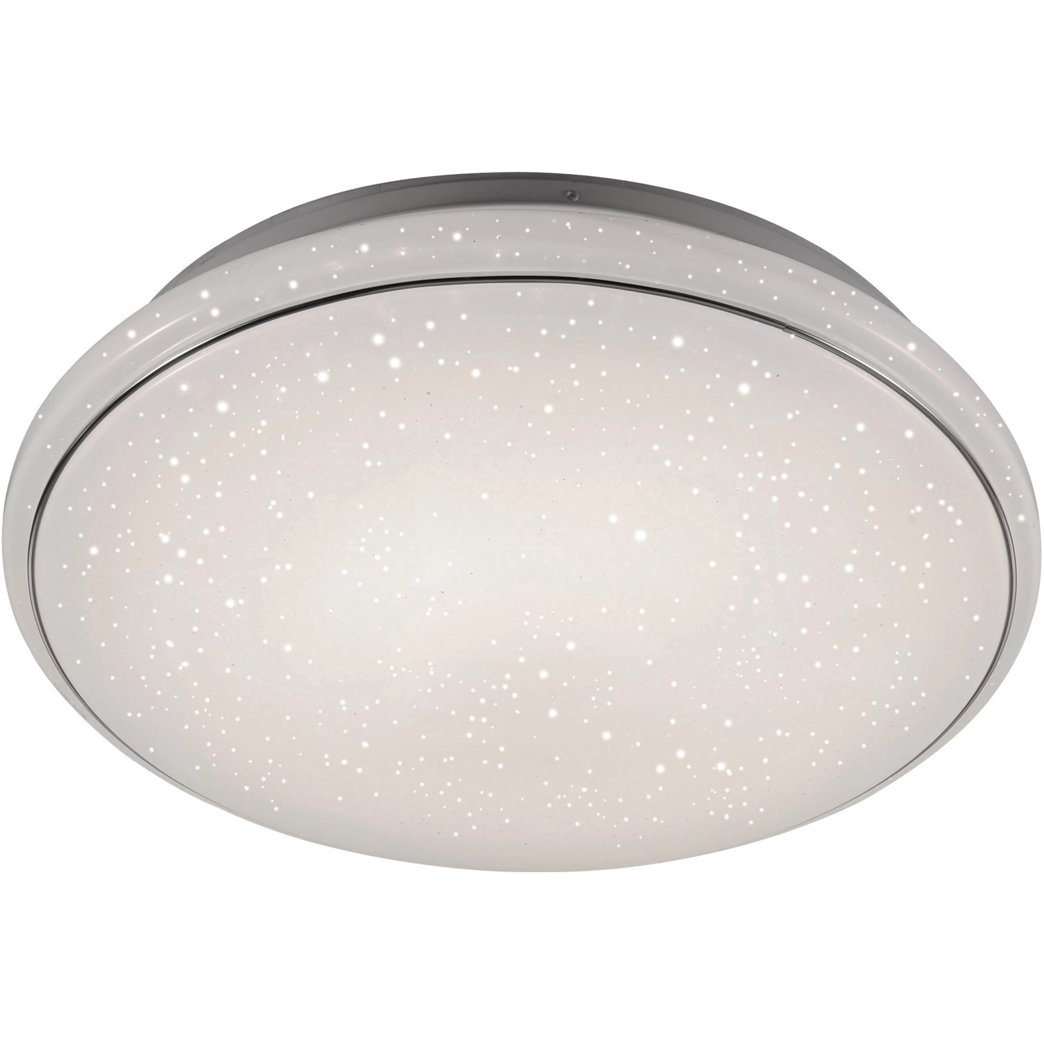 Weiße, runde LED-Deckenleuchte Lolasmart-Jupi mit Sternenhimmel-Optik, App-steuerbar, Ø 59 cm.