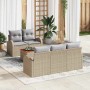 Beiges vidaXL Garten-Sofa-Set mit Tisch und hellgrauen Kissen. Gartenmöbel aus Rattan.