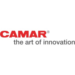 Camar Logo mit rotem Schriftzug 'CAMAR' und grauem Slogan 'the art of innovation'.