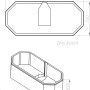 Technische Zeichnung Ottofond Wannenträger Sicilia 170 cm, Draufsicht und isometrische Ansicht mit Maßen.