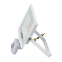 Weißer LUXULA LED Strahler 30W mit Bewegungsmelder für Außen, Seitenansicht.