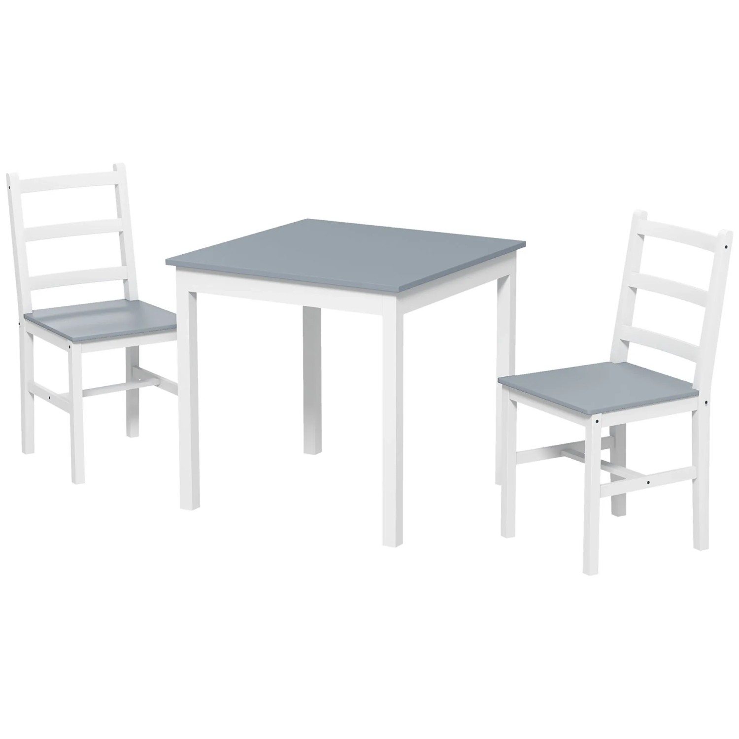HOMCOM Essgruppe mit 2 Stühle Kiefernholz Grau 75L x 75B x 73H cm