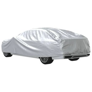 Silberne Autoabdeckung für Limousine, Größe XXL, mit Schnallenriemen.
