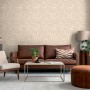 Beige Vliestapete mit Holzblock-Ethno-Muster von A.S. Creation, passend zur Wohnraumgestaltung.