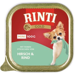 Rinti Gold Mini Hunde-Nassfutter Hirsch & Rind, 100g Schale.