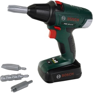 Bosch Akkuschrauber Spielzeug mit auswechselbaren Bits und realistischem Design.