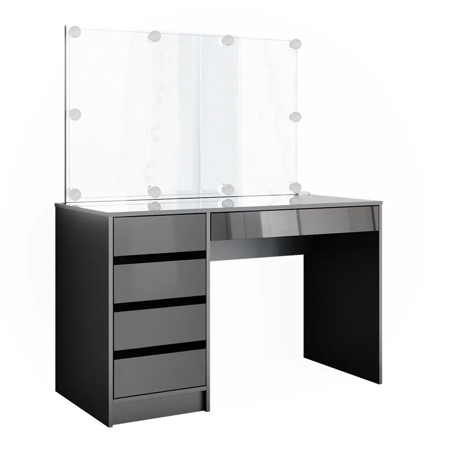 Vicco Schminktisch Sherry Anthrazit 120 x 145 mit Spiegel und LED-Lichterkette