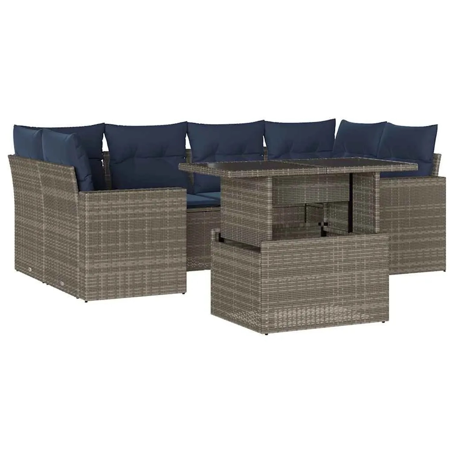 vidaXL 7-Tlg Gartensofa-Set mit Kissen Grau Polyrattan 3267131 günstig online kaufen