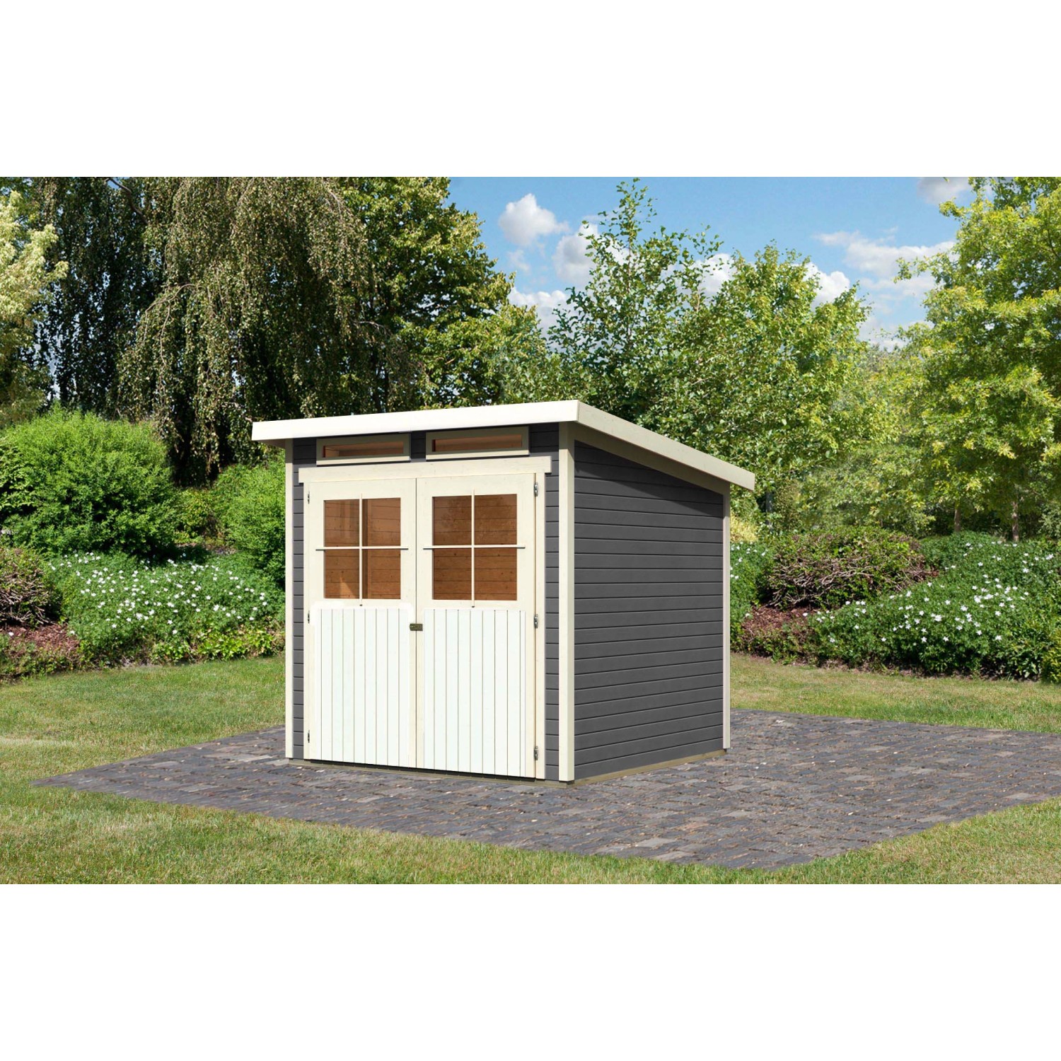 Karibu Holz-Gartenhaus Egersund Terragrau Pultdach Lackiert 209 cm x 213 cm günstig online kaufen