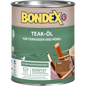 Dose Bondex Teak-Öl 750ml für Terrassen und Möbel, schützt und pflegt Holz, vermindert Rissbildung.