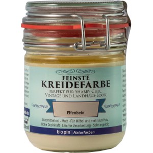 Biopin Kreidefarbe Elfenbein matt im Glas, ideal für Shabby-Chic, Vintage und Landhaus-Look.