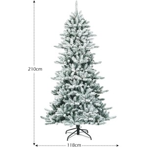 Schlanker, künstlicher Weihnachtsbaum (210cm) mit Schnee-Effekt und 1108 Spitzen.