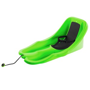 Grüner Babyschlitten mit Lehne, Dreipunktgurt und Anti-Rutsch-Sitz für sichere Winterfreude.