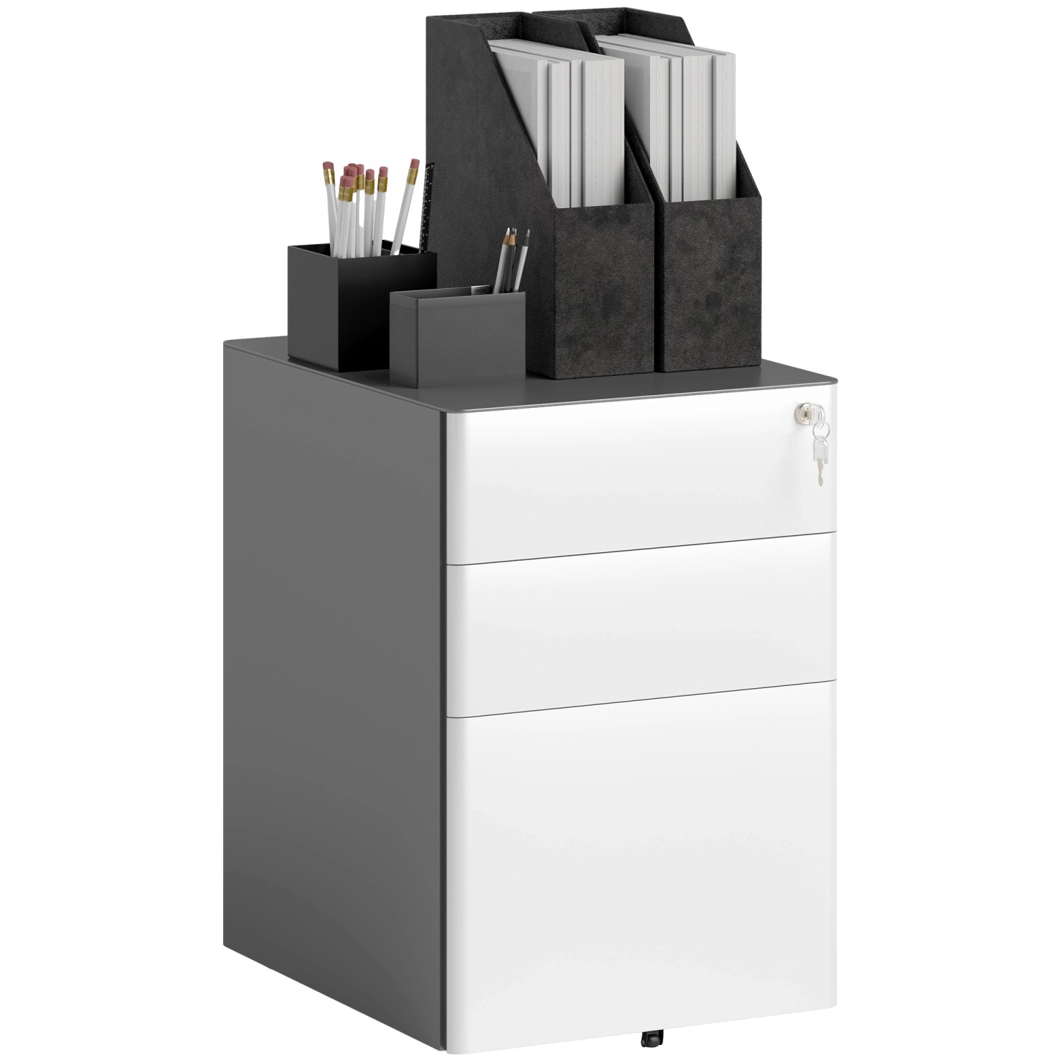 Vinsetto Rollcontainer Aktenschrank Stahl Weiß Grau B39 x T48 x H59 cm günstig online kaufen