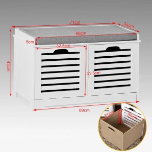 SoBuy Schuhtruhe mit Sitzkissen und 2 Körben MDF Weiß FSR23-K-W