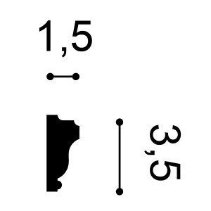 Technische Zeichnung der ORAC DECOR PX117 Profilleiste mit Maßangaben (1,5 x 3,5 cm).