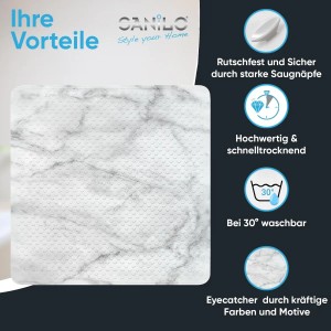 SANILO Badematte Marmor, rutschfeste Duschmatte mit Marmor-Muster für Badewannen-Zubehör.