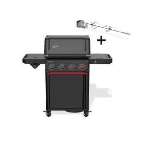 Weber Spirit EP-435R Gasgrill, schwarzes Design mit 4 Brennern, Sear Boost und Drehspieß als Zubehör.