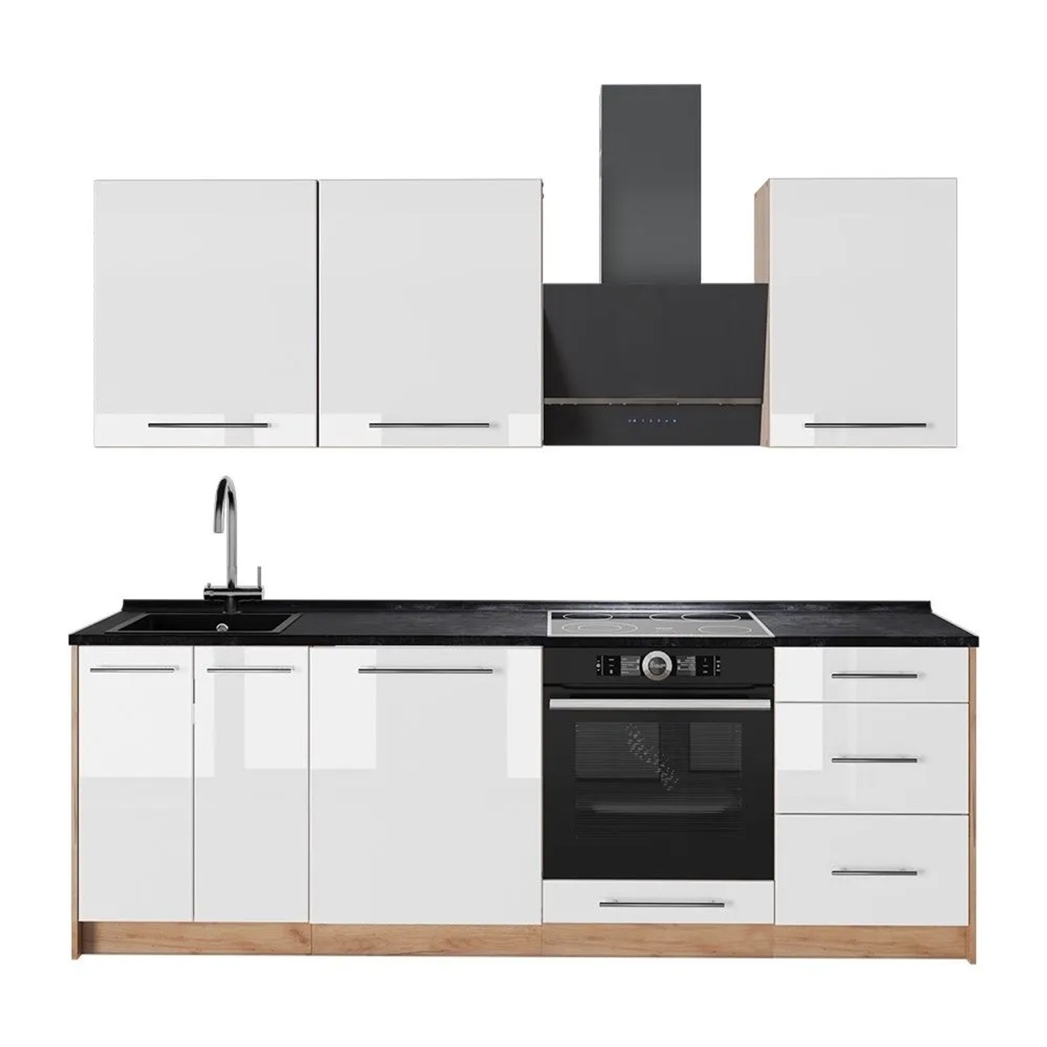 Vicco Küchenzeile Fame-Line Weiß Hochglanz/Goldkraft Eiche 230 x 82 AP Anthrazit Art Nr 63997
