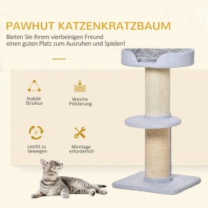 PawHut Katzenbaum mit Plattform, hellgrau, mit Sisal umwickelt, für Katzen zum Spielen und Kratzen.