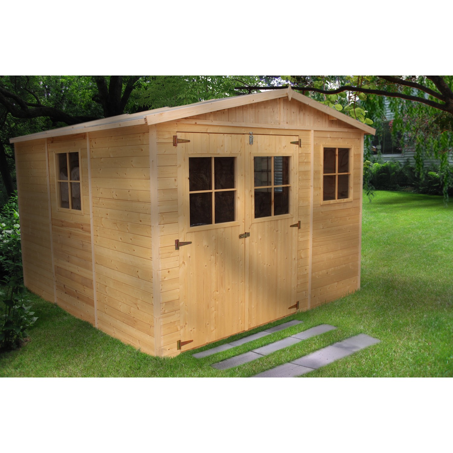 Timbela Gartenhaus Holz M335+M335G 9 m² mit Fenstern und Boden günstig online kaufen