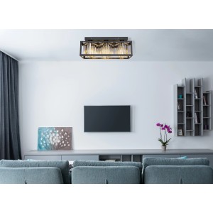 Globo Deckenleuchte Mathilde, 3-flammig, schwarz matt mit rauchfarbenen Glaskristallen.