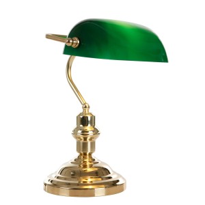 Globo Tischleuchte Antique aus Messing mit grünem Glasschirm, Design-Tischlampe.