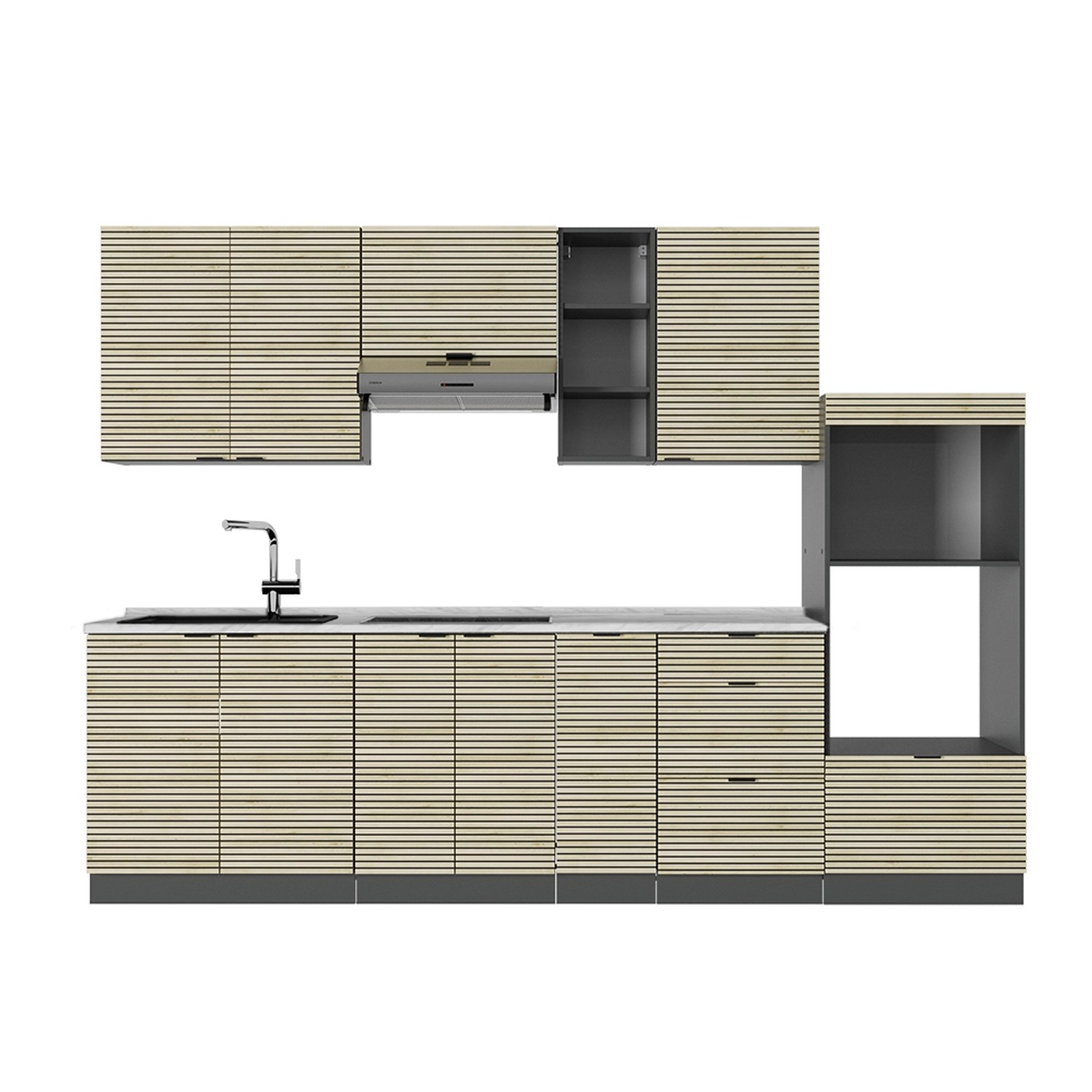 Vicco Fame-Line Küchenzeile Eiche Paneel/Anthrazit 280 cm AP Marmor günstig online kaufen