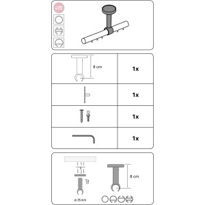 Gardinia Deckenträger Windsor, Edelstahl-Optik, Montageanleitung und Zubehör im Überblick.