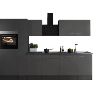 Moderne Respekta Küchenzeile Oliver 310 cm in Grau mit E-Geräten.