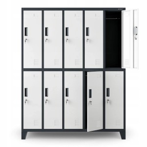 Jan Nowak Metallspind Umkleideschrank 10 Fächer 136x172x45 Cm Mit Belüftung Und Zylinderschlössern Anthrazit Weiß