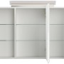 Offener, weißer Posseik Spiegelschrank 100 cm mit LED-Lampe und Glasböden.
