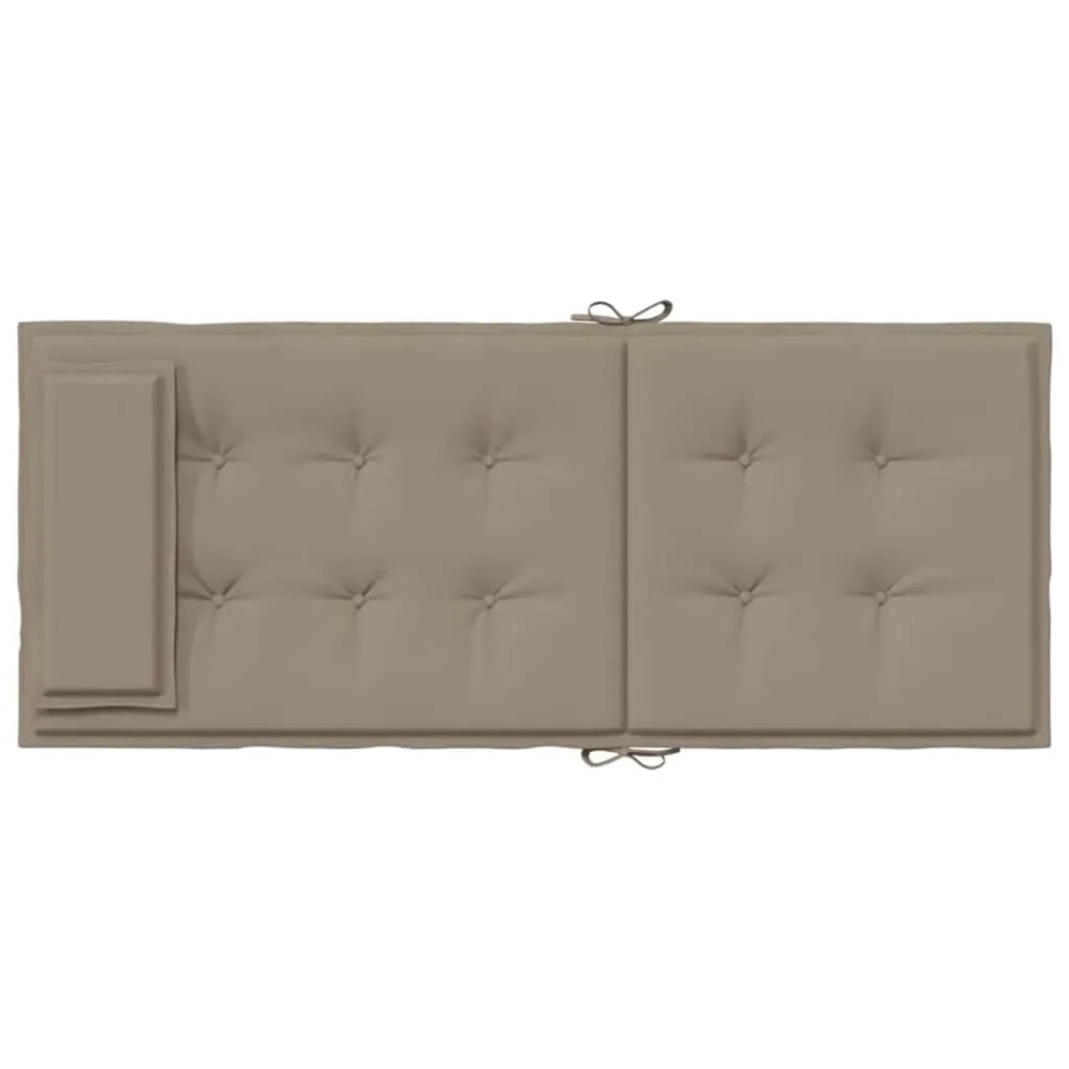 Taupe Hochlehner-Auflage aus Oxford-Gewebe, gefaltet, mit Knopfheftung und Bindebändern. Ideal für Gartenstuhlauflagen.