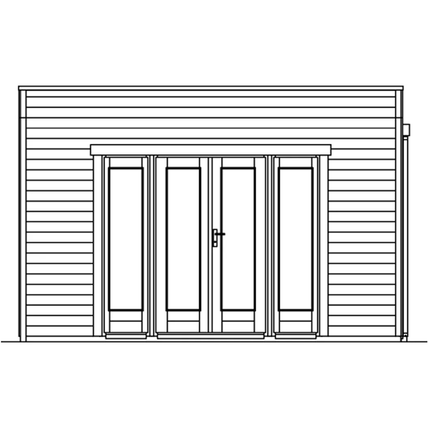Abbildung des Skan Holz Gartenhaus Tokio 4, schiefergraues Holzhaus mit Doppeltür.