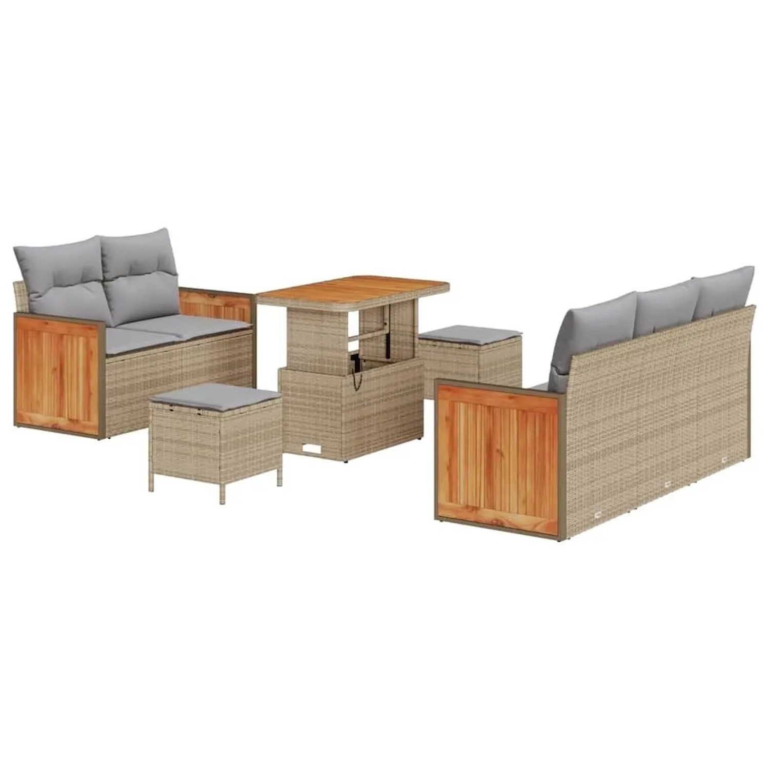 vidaXL Gartensofa-Set mit Kissen 10 Stk Beige und Hellgrau Poly-Rattan 3365202