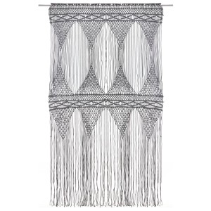 Anthrazitfarbener Makramee Vorhang (140x240 cm) aus Baumwolle mit Fransen für Fenster oder Türen.