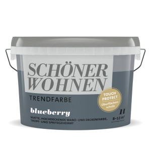Schöner Wohnen Trendfarbe Blueberry, matte Wandfarbe im 1 Liter Eimer.