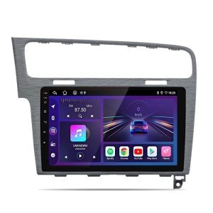 Junsun Autoradio für VW Golf 7. 10-Zoll Touchscreen mit CarPlay, Android Auto, Navigation, Radio und Apps. Graues Design.