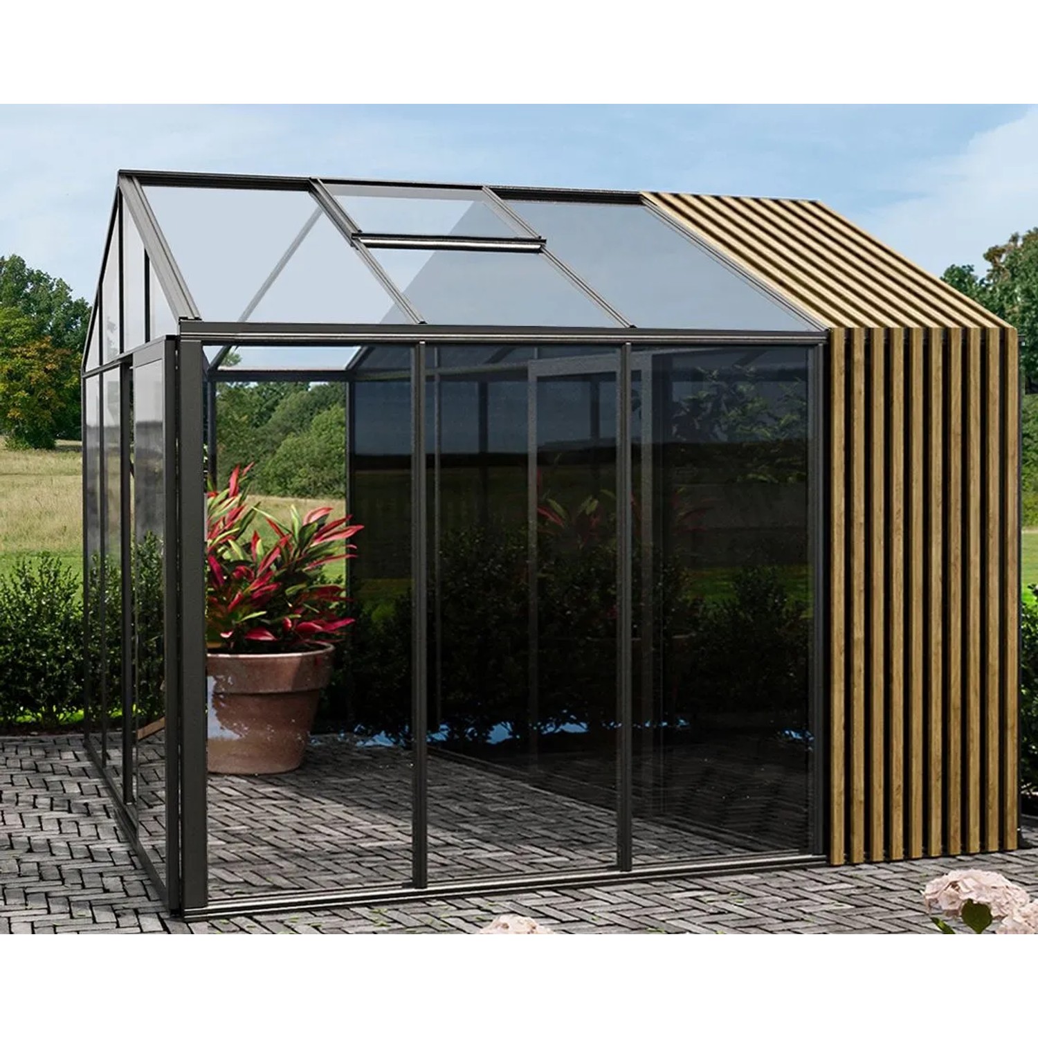 Bloomcabin Premium-Qualität Gewächshaus Klassik mit Kleinem Integriertem Stauraum mit Accoya-Fusion GHCSSAF10