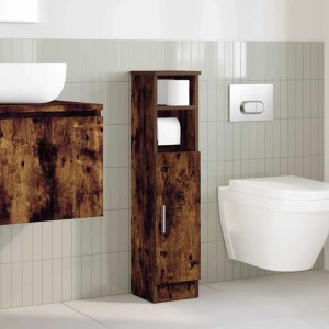 vidaXL Badezimmerschrank in Räuchereiche mit Rollenhalter, 20,5x22x90 cm.