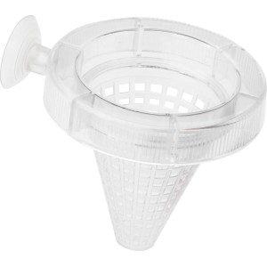 Transparentes Tubiflex Futtersieb rund mit Sauger für Aquarien.