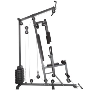 Tectake Kraftstation Hulk, schwarzes Fitnessgerät mit Butterfly, Beinstrecker und Latzugstange.