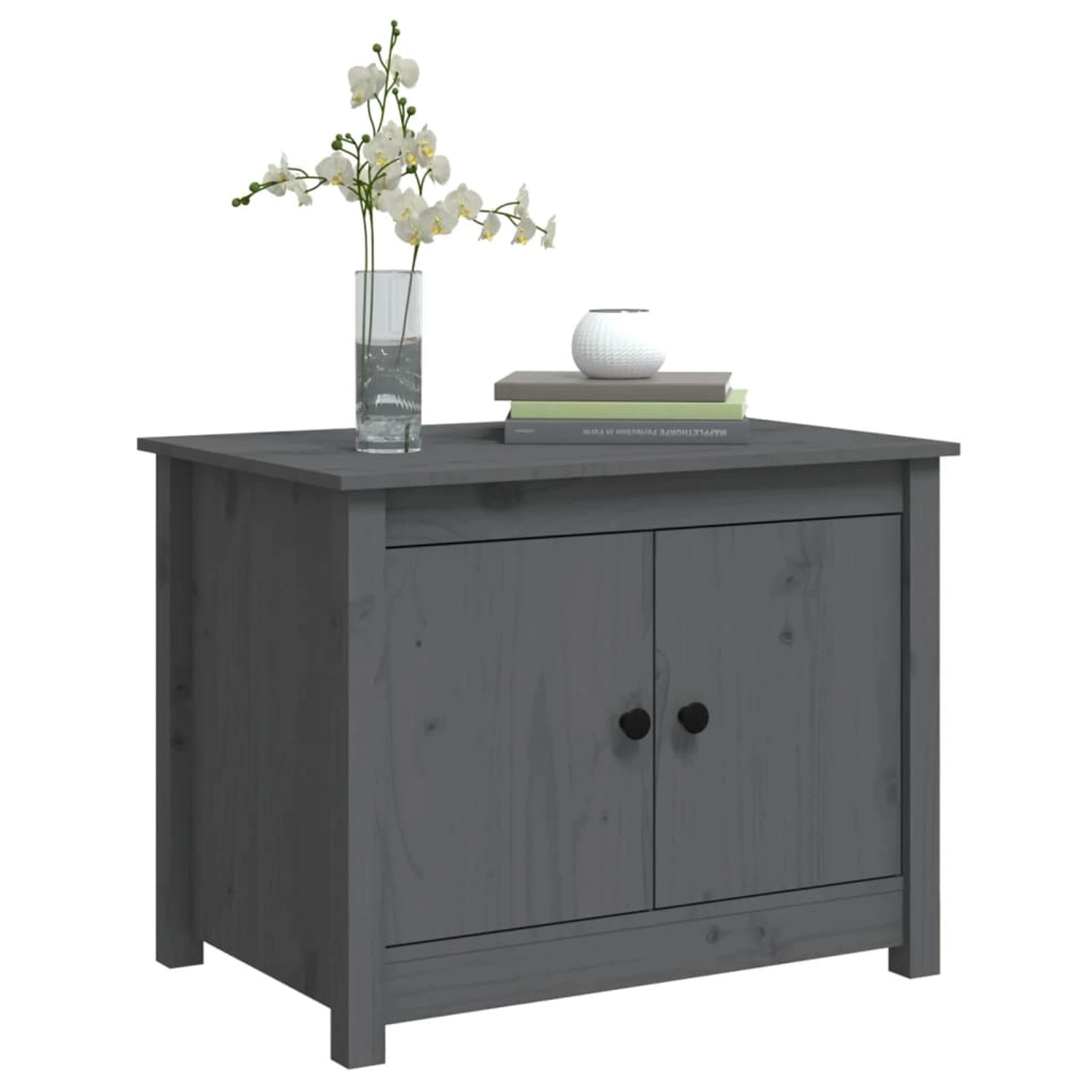 Grauer Couchtisch aus Kiefernholz (71x49x55 cm) mit Stauraum. Modell 1.