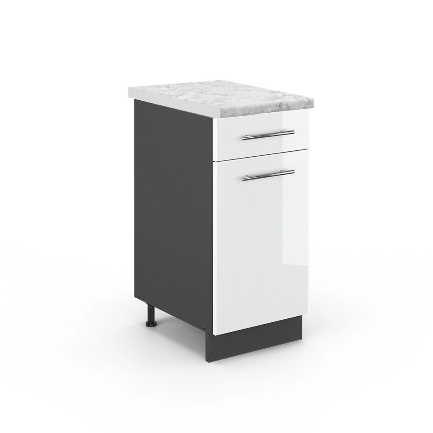 Vicco Küchenunterschrank Fame-Line Weiß Hochglanz/Anthrazit 40 cm AP Marmor