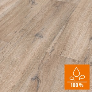 Classen Laminat XL, 8 mm, wasserfest, Eiche graubraun. Detailaufnahme des Laminatbodens.